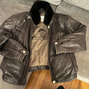 Robert Comstock Bergdorf Goodman Soft Leather Bomber Jacket with Faux Fur Collar